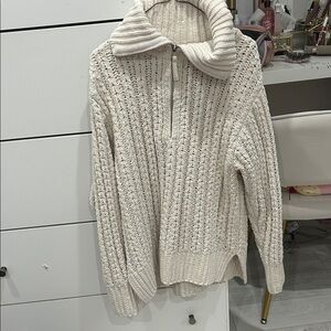 Aerie Cream Turtleneck Cable Knit Sweater